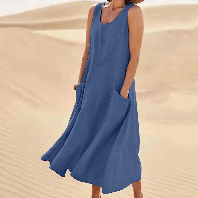 Melisa | Robe sans manches en coton et lin avec poche