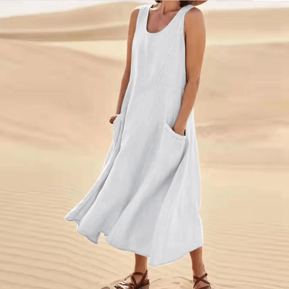 Melisa | Robe sans manches en coton et lin avec poche